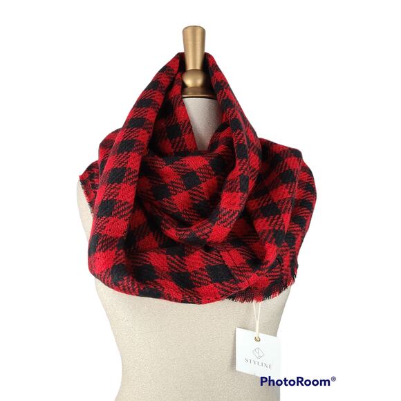 Red and black buffalo plaid infinity scarf, NWT - Picture 1 of 3
